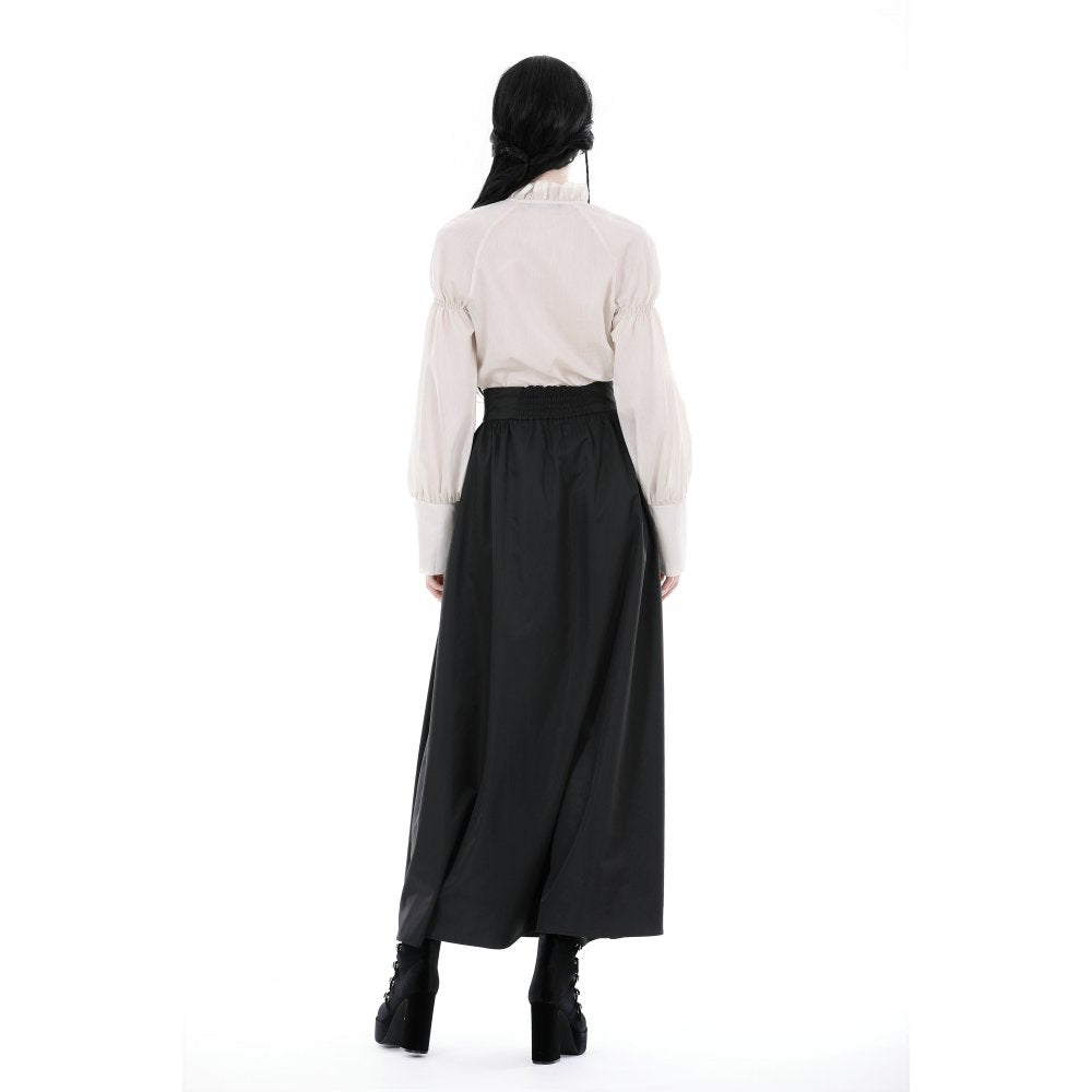 Dark in Love Delora maxi skirt worn on model black high waist pleated gothic skirt flowing silhouette