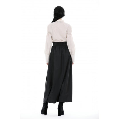 Dark in Love Delora maxi skirt worn on model black high waist pleated gothic skirt flowing silhouette