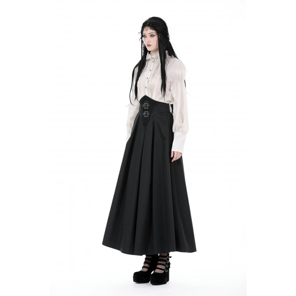 Dark in Love Delora maxi skirt waistband detail high waist gothic skirt close-up