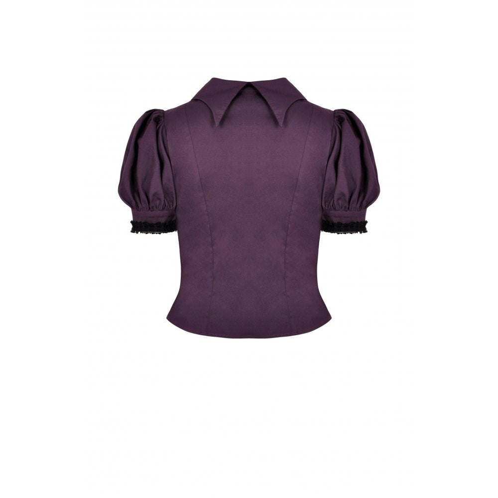 Dark in Love Druantia blouse back view deep purple gothic blouse with fitted shape