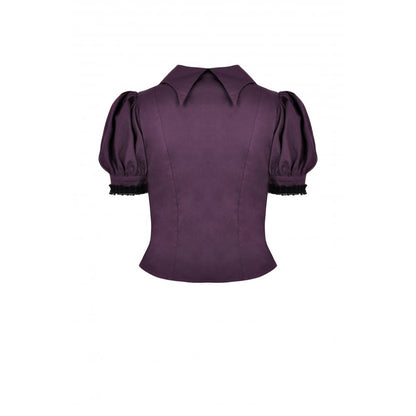 Dark in Love Druantia blouse back view deep purple gothic blouse with fitted shape
