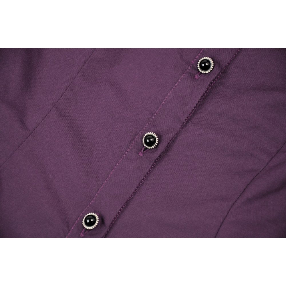 Dark in Love Druantia blouse button front detail on deep purple gothic blouse