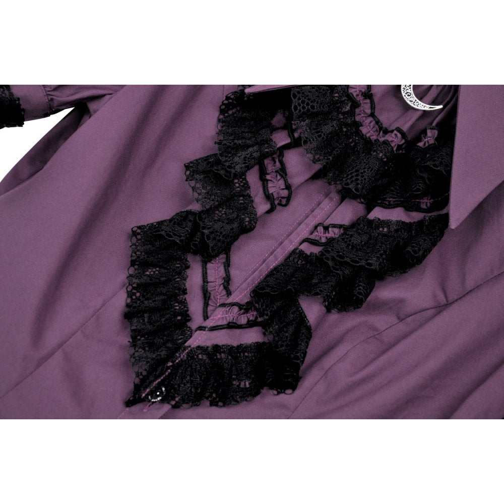 Dark in Love Druantia blouse cotton fabric close-up deep purple gothic textile
