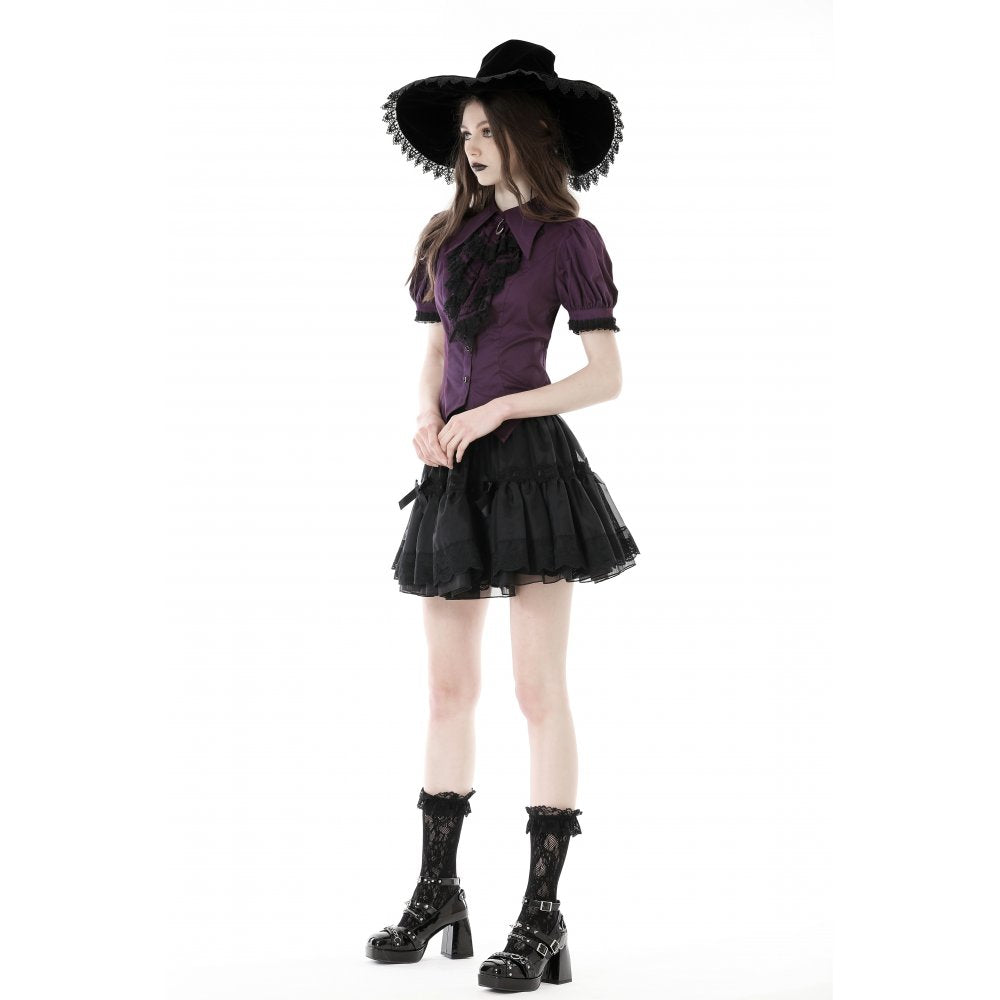 Dark in Love Druantia blouse deep purple top styled with gothic outfit and celestial moon charm