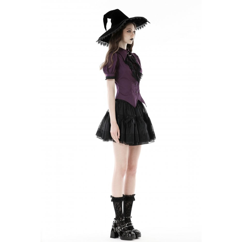 Dark in Love Druantia blouse front outfit look with celestial moon charm detail 