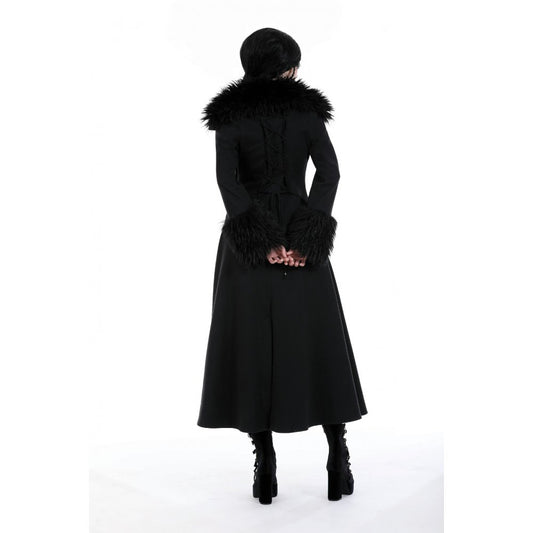 Dark in Love Haidee gothic long coat back view with lace-up back detail
