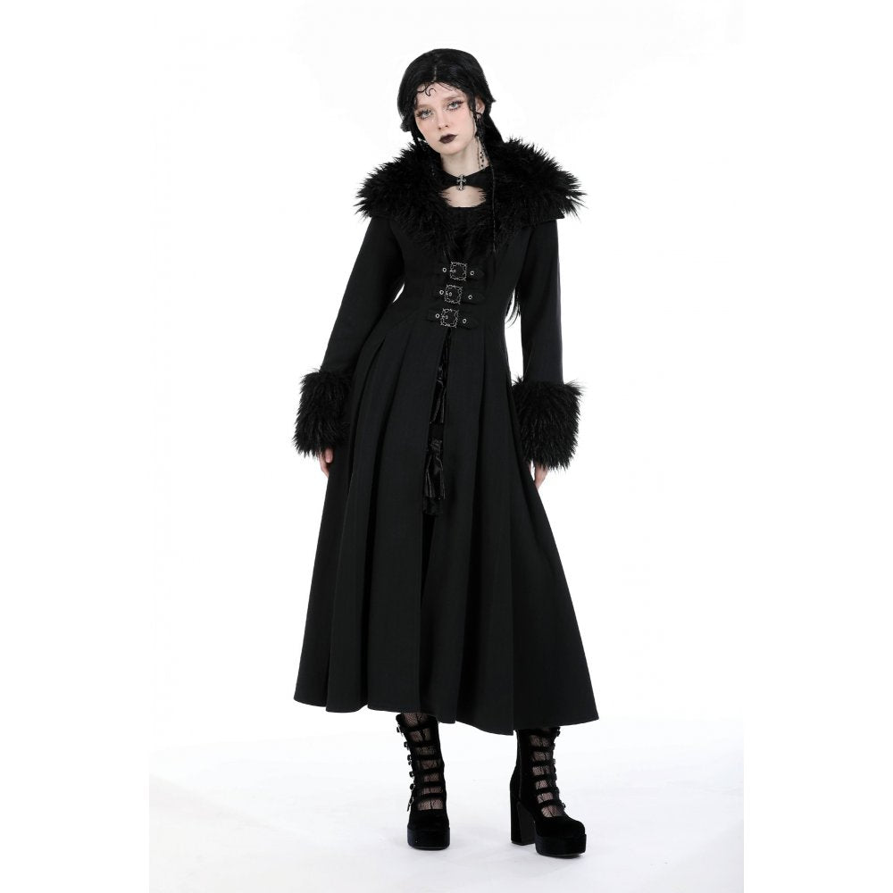 Dark in Love Haidee coat side view gothic winter coat with fur collar