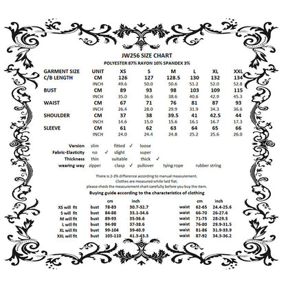 Dark in Love Haidee coat size chart measurement guide