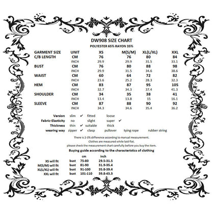 Dark in Love Hattie hooded dress size chart measurement guide