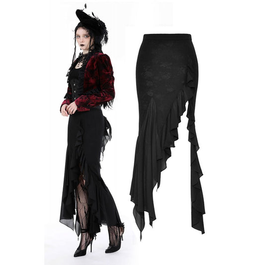 Dark in Love Izora fishtail skirt gothic black fishtail maxi skirt front view

