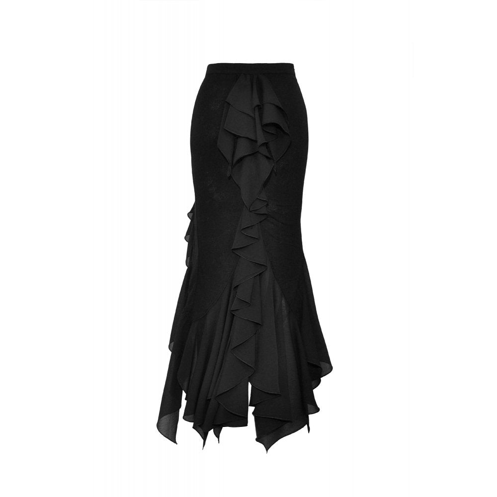 Dark in Love Izora fishtail skirt back view gothic maxi skirt