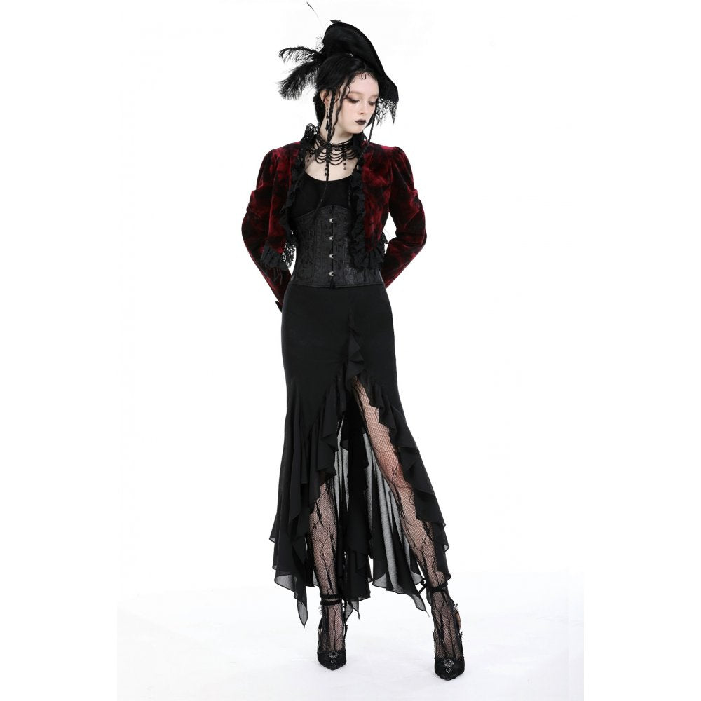 Dark in Love Izora fishtail skirt worn by model gothic skirt with dramatic fishtail hem

