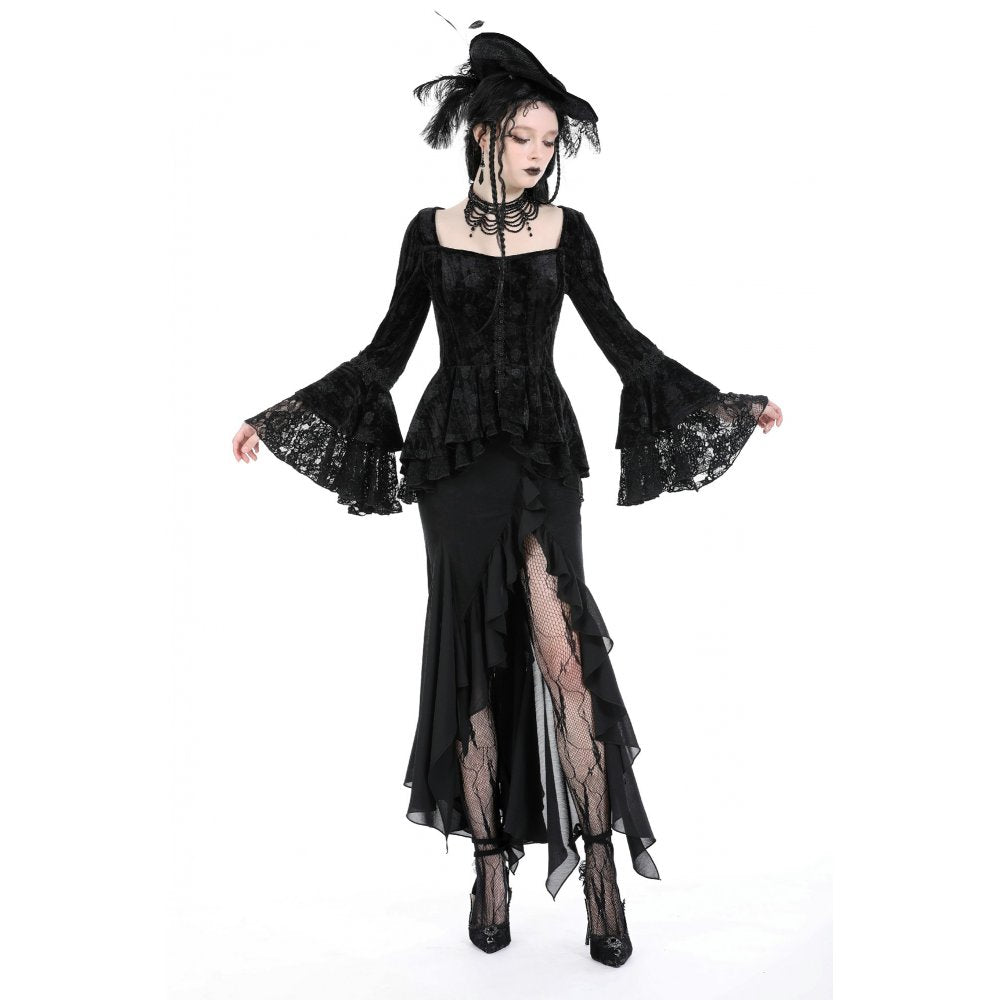 Dark in Love Izora fishtail skirt gothic outfit styling with flowing fishtail design
