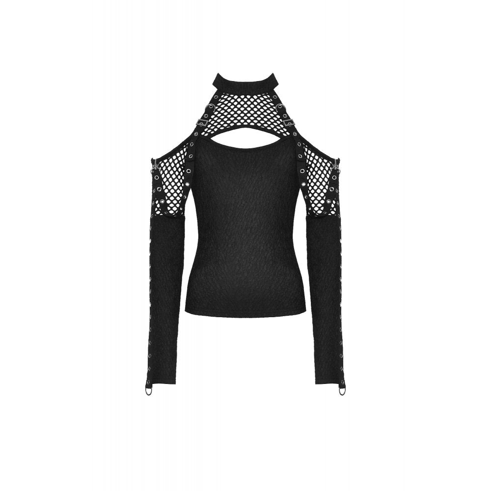 Dark in Love Kadin off shoulder top flat lay front view gothic halter neck top