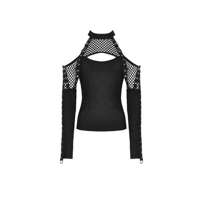 Dark in Love Kadin off shoulder top flat lay front view gothic halter neck top