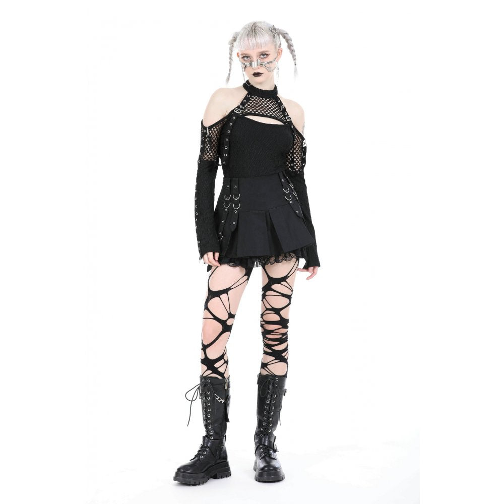 Dark in Love Kadin gothic off shoulder top model front view black alternative top