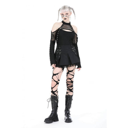 Dark in Love Kadin gothic off shoulder top model front view black alternative top
