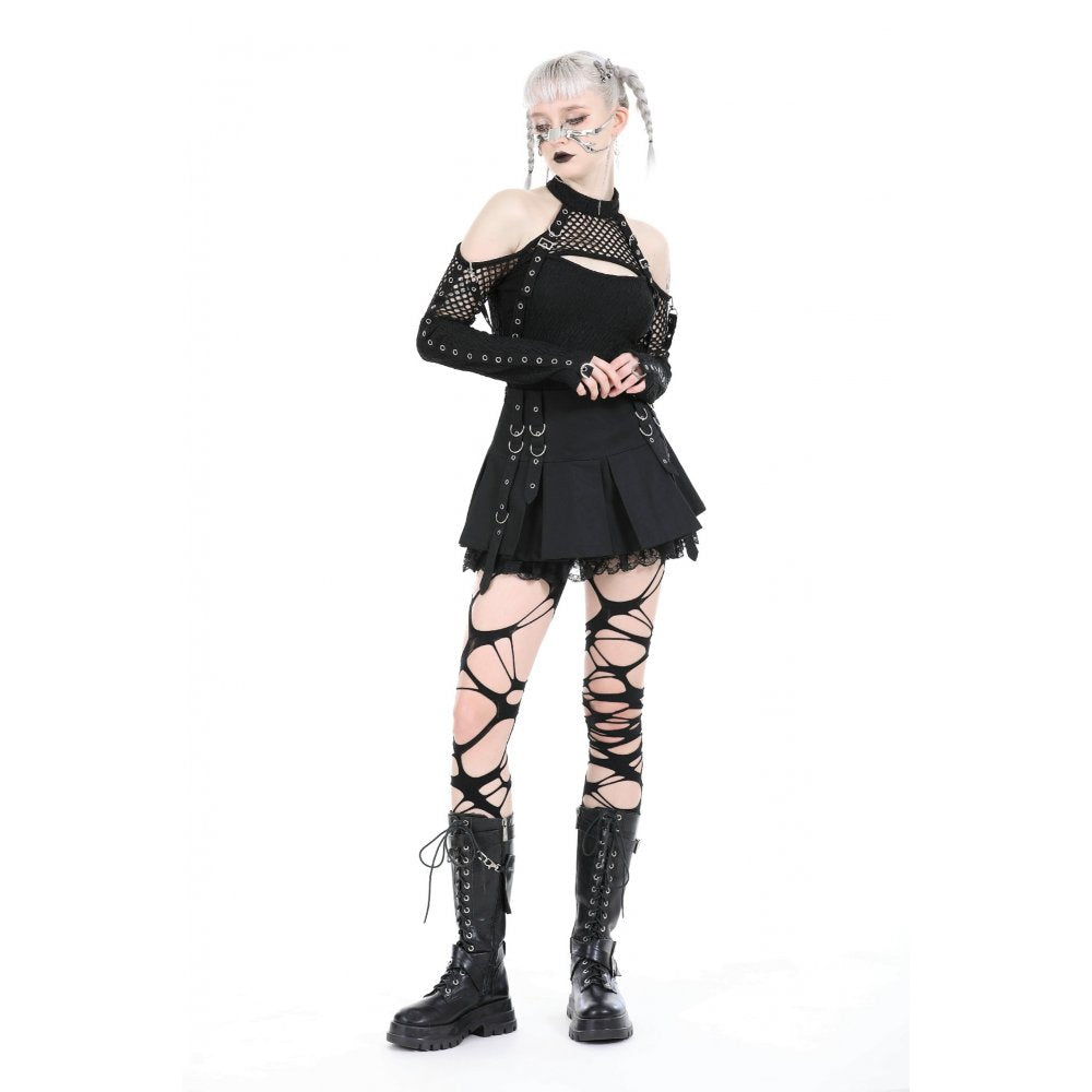 Dark in Love Kadin off shoulder gothic top worn by model side view