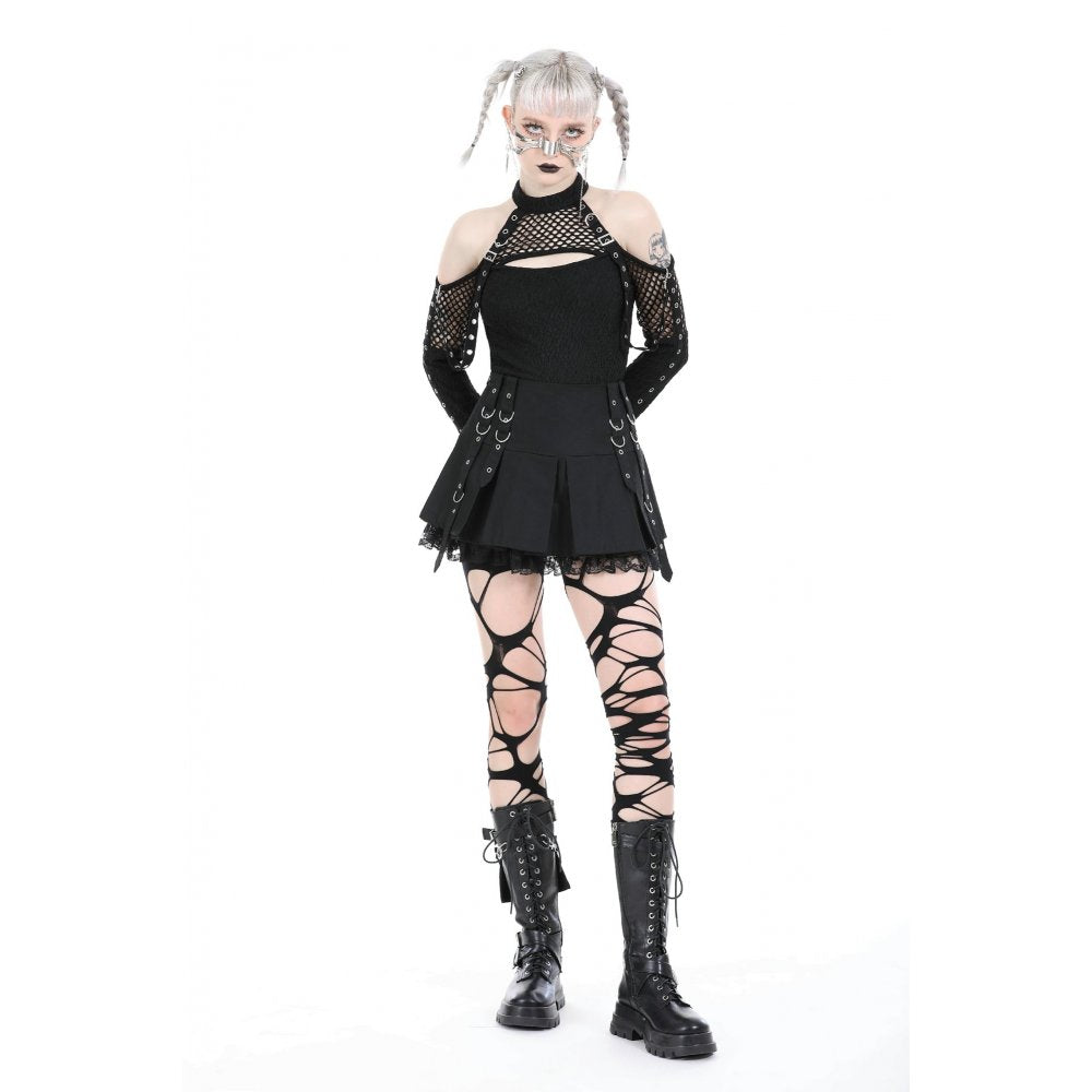 Dark in Love Kadin gothic off shoulder top outfit styling with mesh sleeves
