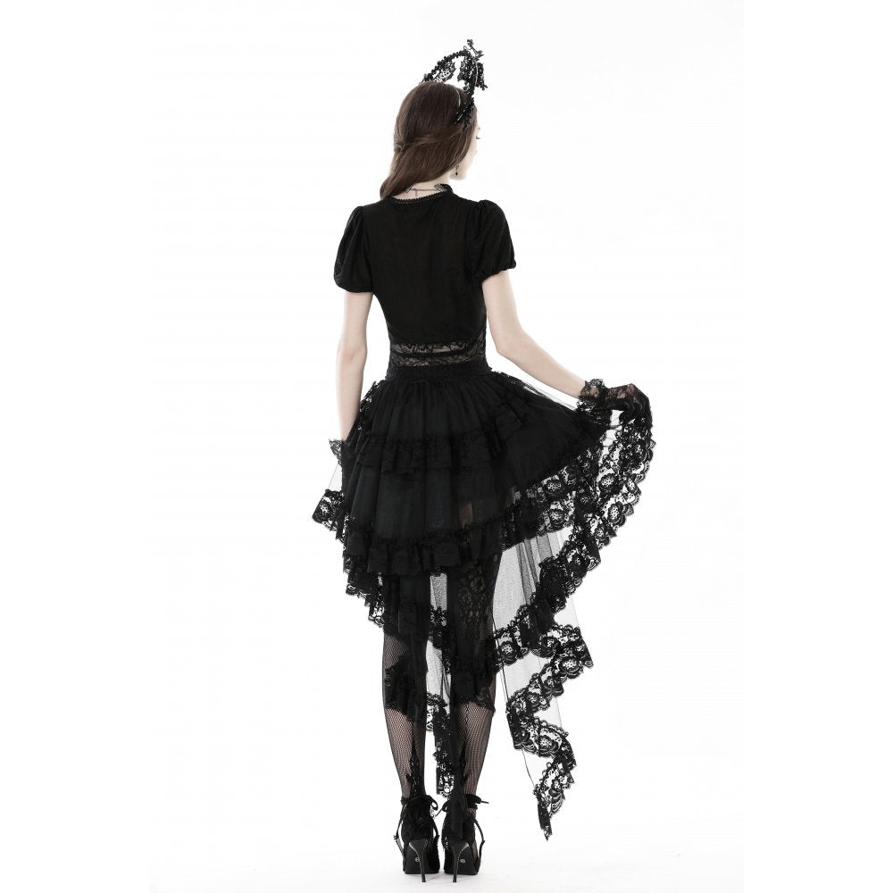 Dark in Love Lolisa skirt gothic lace high-low skirt worn on model alternative fashion look