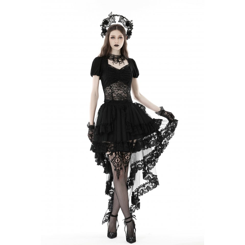 Dark in Love Lolisa skirt gothic lace high-low skirt worn on model alternative fashion look