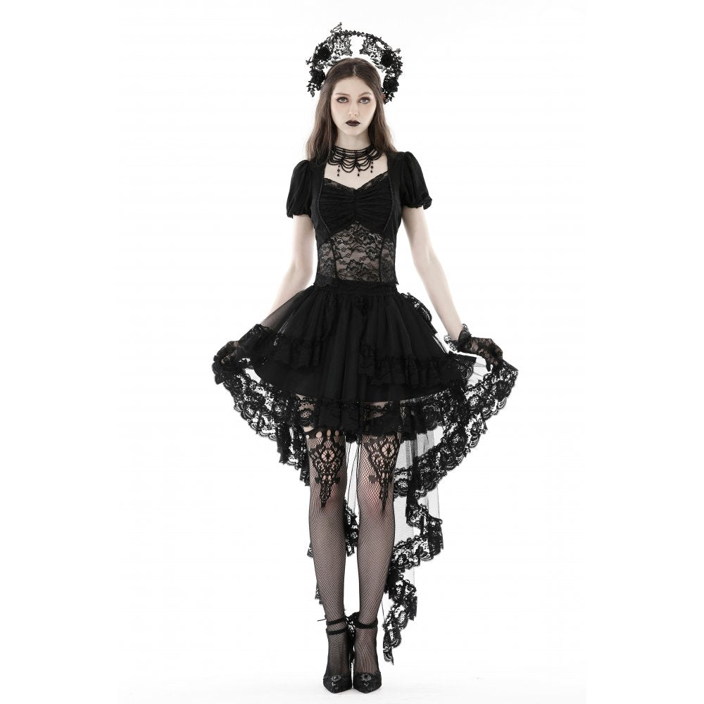 Dark in Love Lolisa skirt styled on model black lace gothic skirt with high-low silhouette