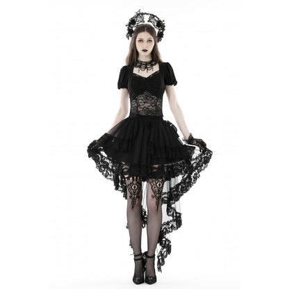 Dark in Love Lolisa skirt styled on model black lace gothic skirt with high-low silhouette
