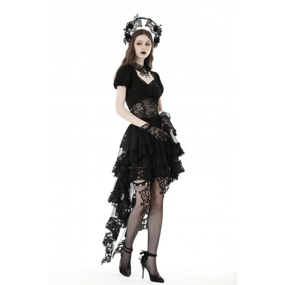 Dark in Love Lolisa skirt worn by model showing layered lace high-low hem movement