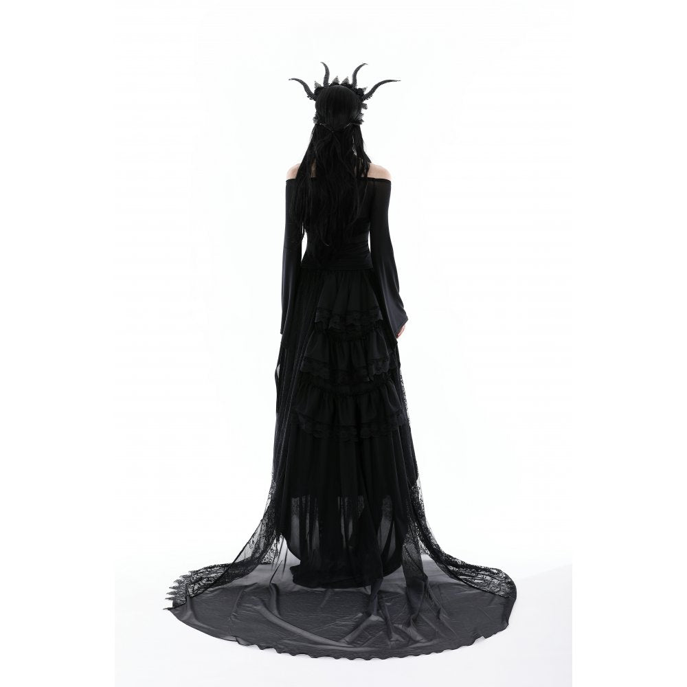 Dark in Love Mara long sleeve top back view black gothic mesh top with dramatic bell sleeves