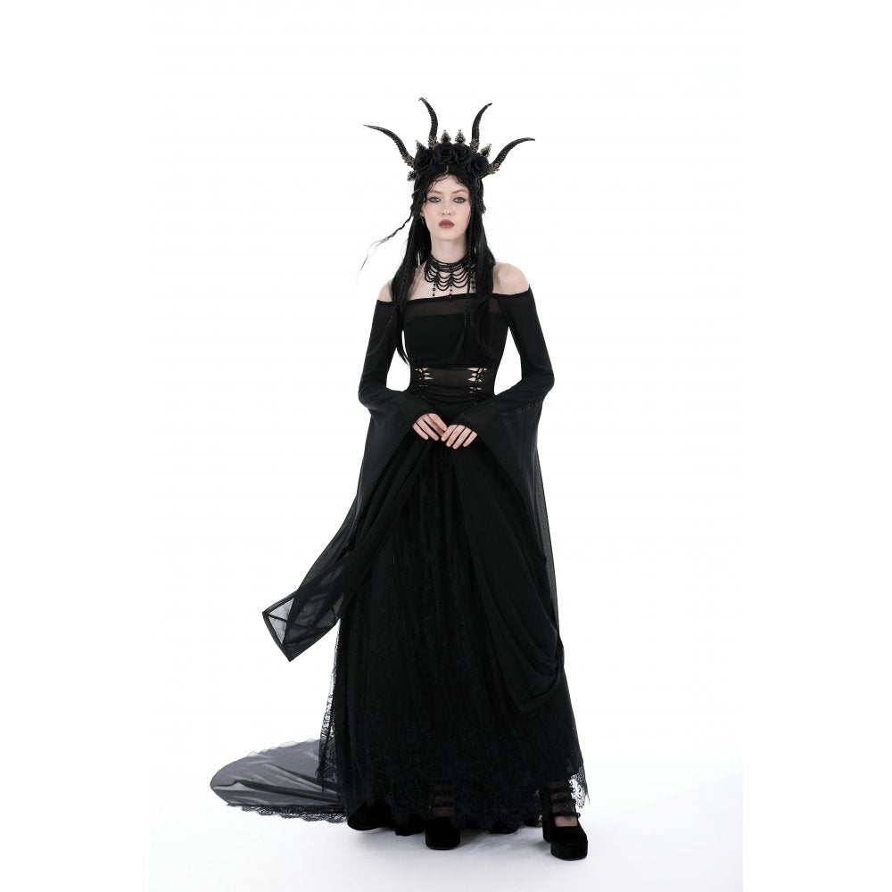Dark in Love Mara long sleeve top gothic outfit look black mesh off shoulder bell sleeve top