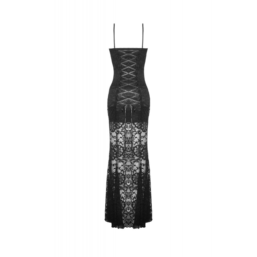 Dark in Love Naiara lace dress back view with lace-up detail gothic maxi dress