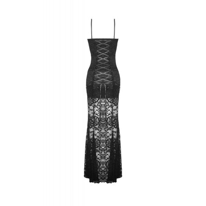 Dark in Love Naiara lace dress back view with lace-up detail gothic maxi dress