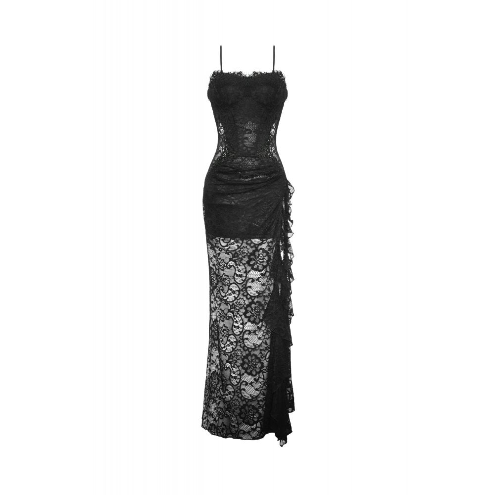 Dark in Love Naiara gothic lace dress flat lay front view black lace maxi dress