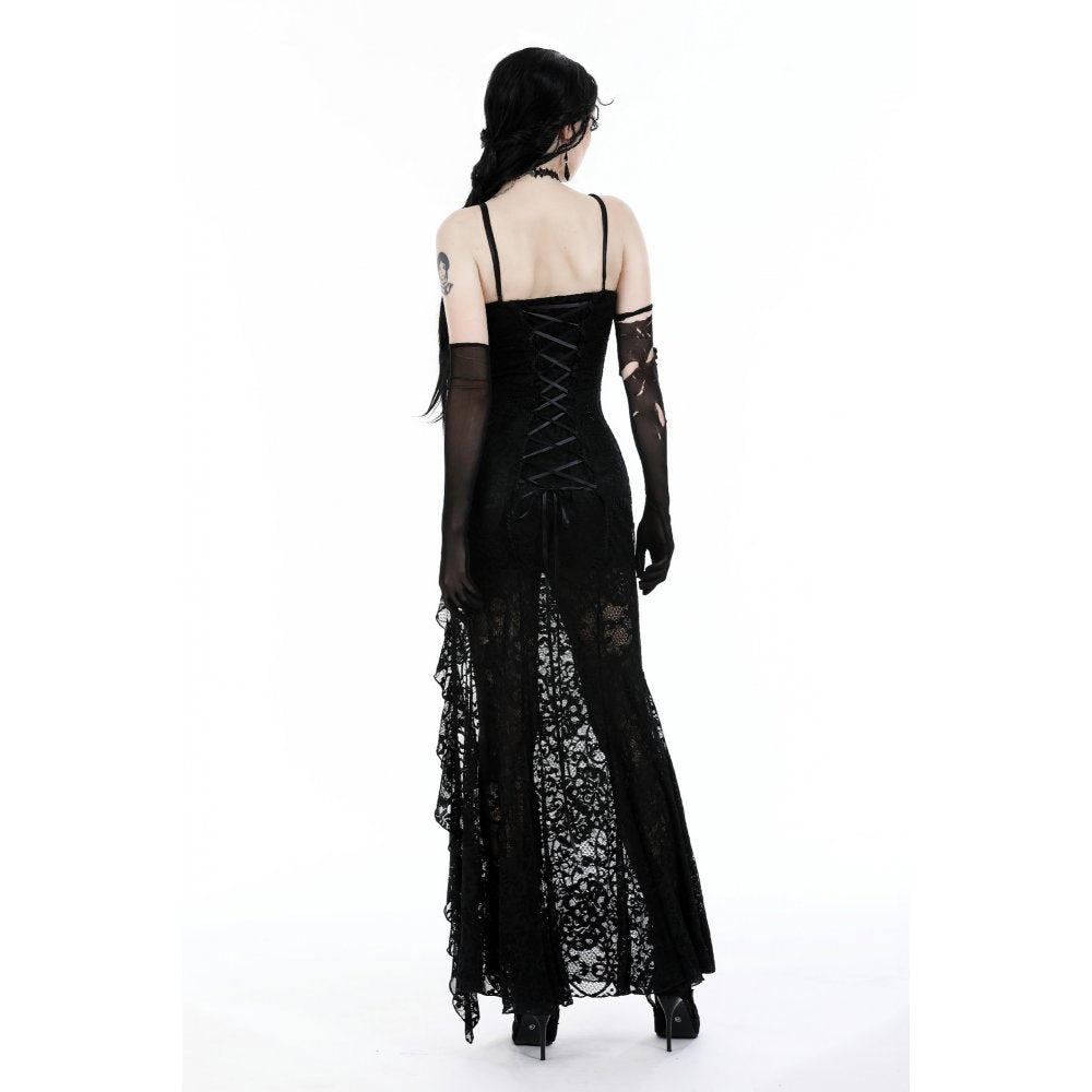 Dark in Love Naiara lace dress full body back view gothic maxi dress