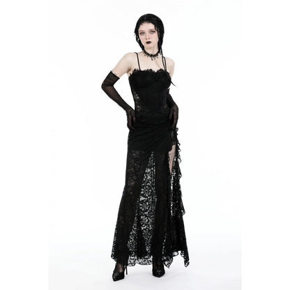 Dark in Love Naiara gothic lace maxi dress full body front view