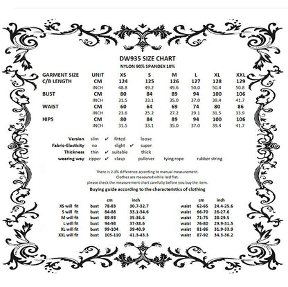 Dark in Love Naiara lace dress size chart measurement guide