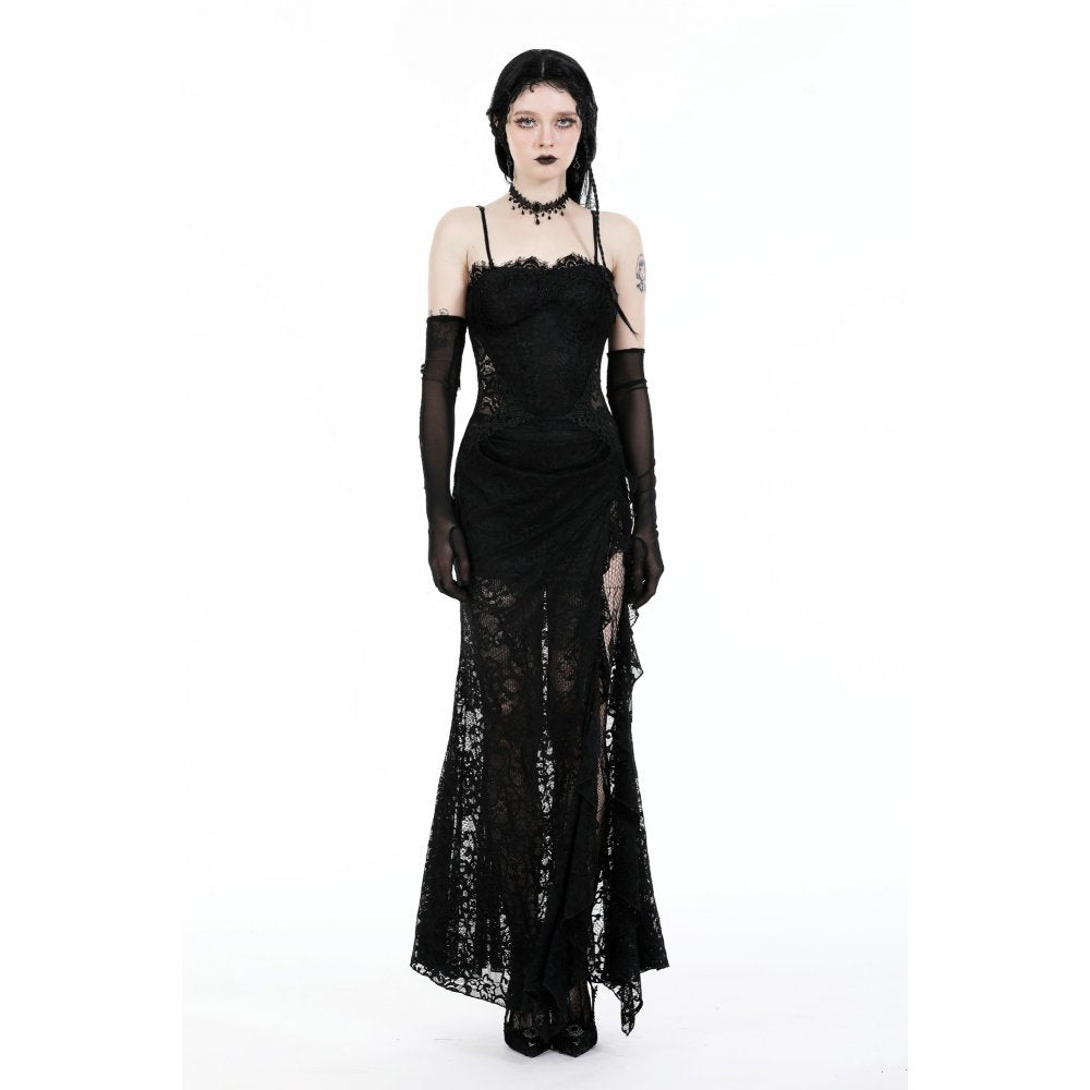 Dark in Love Naiara lace dress model standing gothic lace maxi dress

