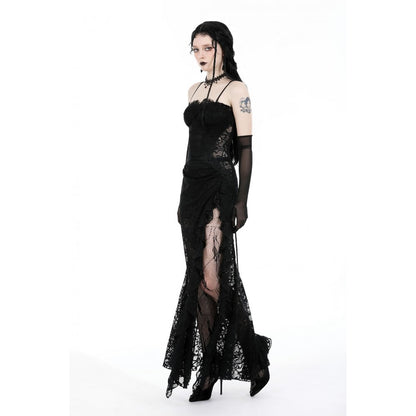 Dark in Love Naiara gothic lace dress elegant pose showing side slit