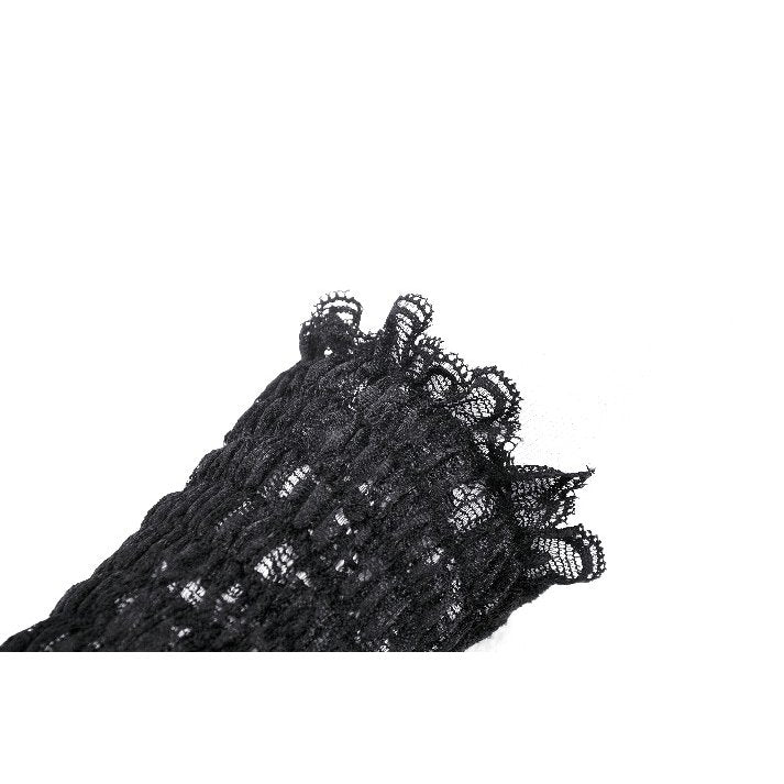 Dark in Love Ottilie lace fingerless gloves side view black gothic lace gloves