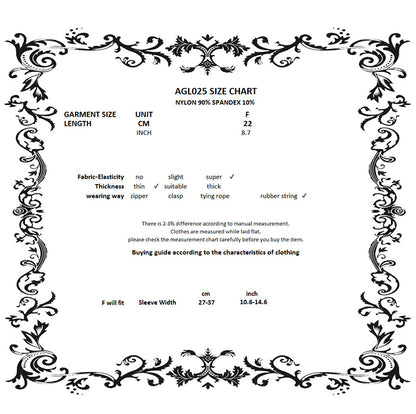 Dark in Love Ottilie gothic lace fingerless gloves size chart measurement guide