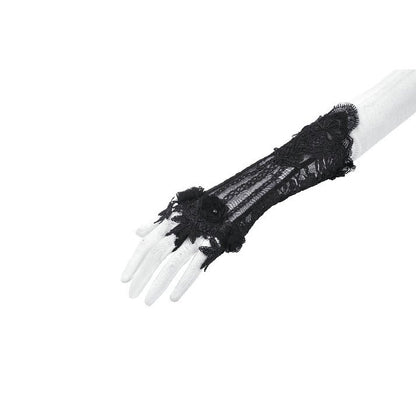 Dark in Love Ottilie lace fingerless gloves worn on hand gothic lace accessory