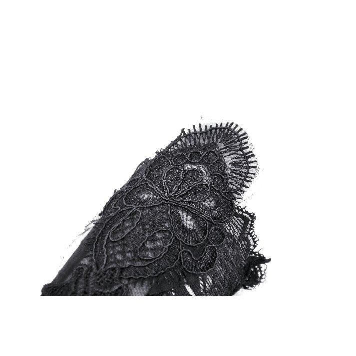 Dark in Love Ottilie lace fingerless gloves close up embroidered gothic lace detail