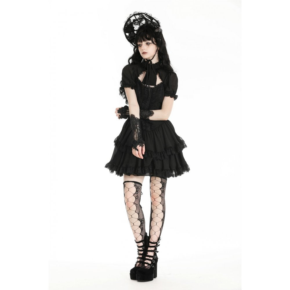 Dark in Love Ottilie gothic lace fingerless gloves styled with alternative outfit