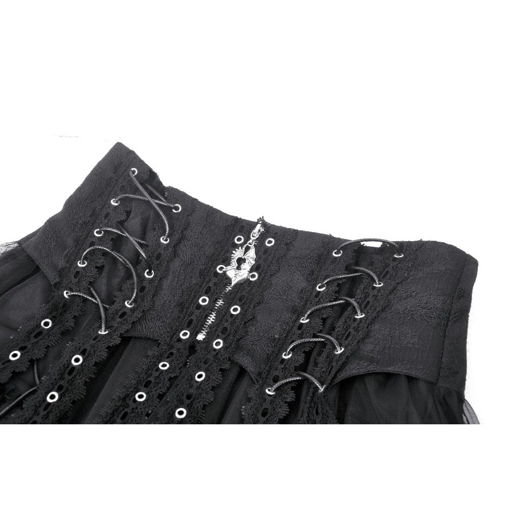 Dark in Love Wren mini skirt flat lay front view black gothic lace mini skirt