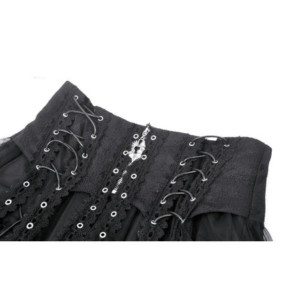 Dark in Love Wren mini skirt flat lay front view black gothic lace mini skirt