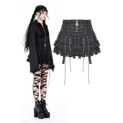 Dark in Love Wren mini skirt gothic black lace mini skirt with demon and angel wing charm