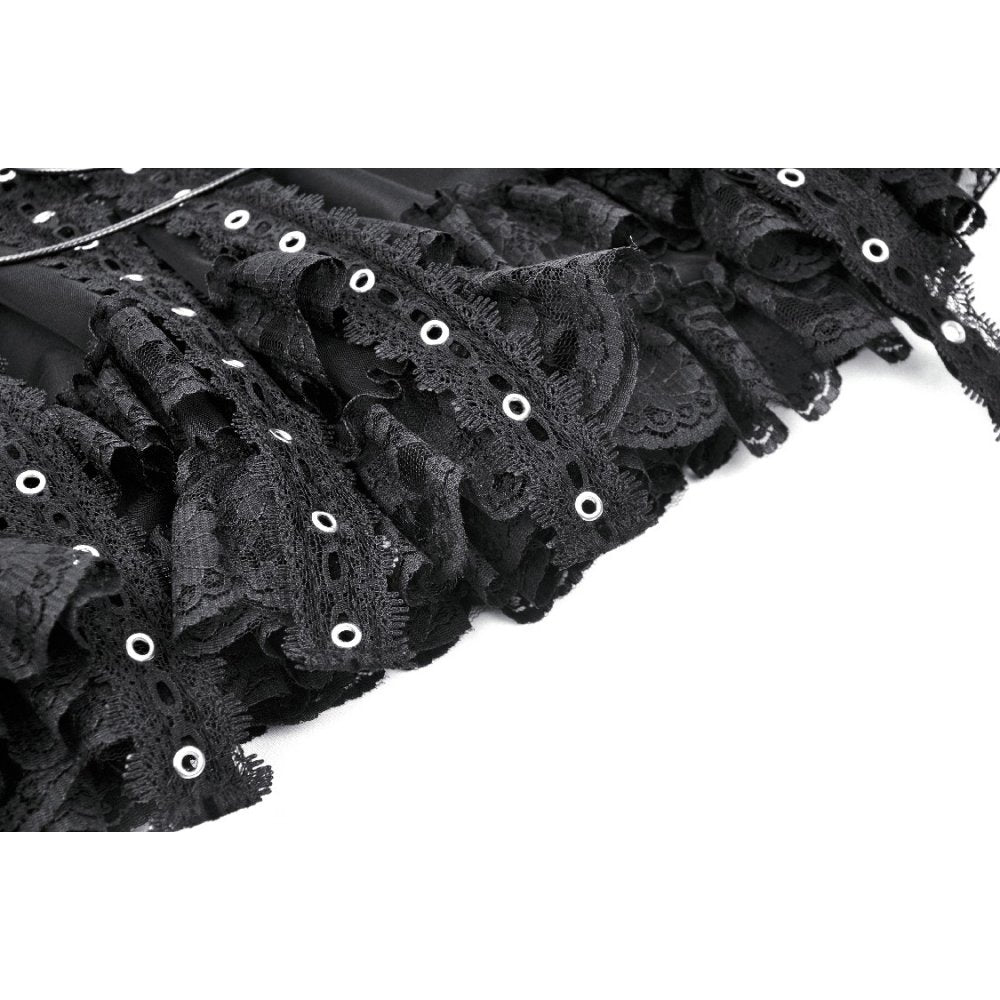 Dark in Love Wren mini skirt lace frill hem detail gothic lace fabric close up