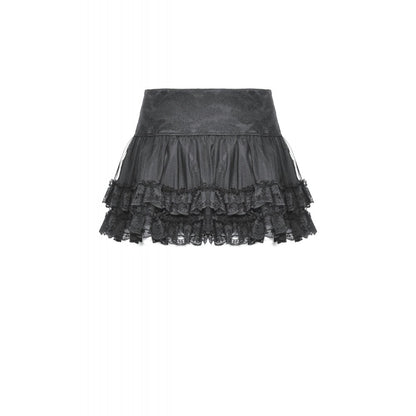 Dark in Love Wren gothic mini skirt worn by model back view with lace frill hem