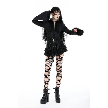 Dark in Love Wren mini skirt gothic black lace skirt worn by model front view