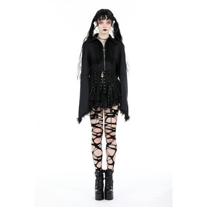 Dark in Love Wren lace mini skirt styled with gothic outfit and patterned tights